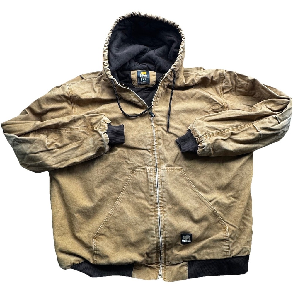 Berne Duck Canvas Jacket Hooded Men's Sz 2XLT Workwear Grunge Tan Brown